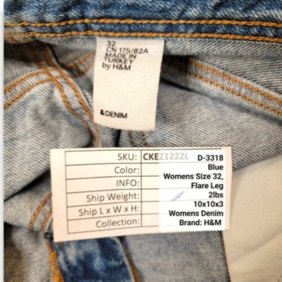 H&M Women's Blue Belt Looped Flare Leg Denim Jeans Size 32 - Picture 3 of 3